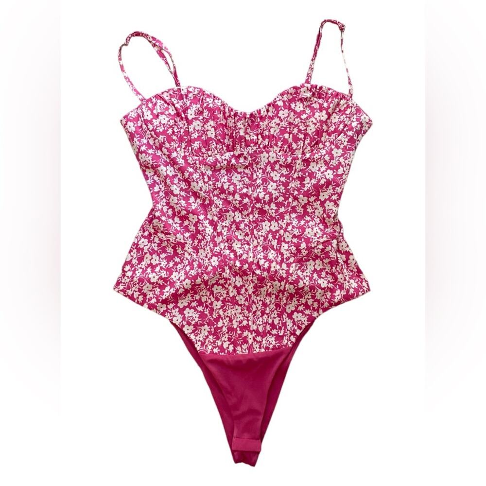 NWT Zara Corset Bodysuit Top Floral Print Pink Size S
